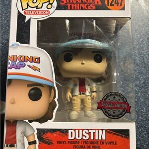 Funko Pop! Stranger Things Dustin Vinyl Figure - White, Blue, Red, Tan
